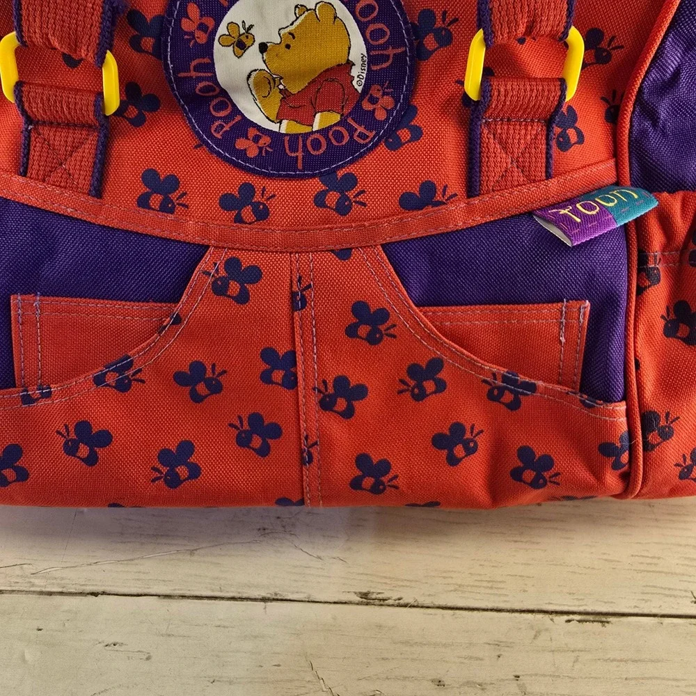 Vintage RARE Disney Winnie the Pooh Diaper Bag Red Purple Canvas Bee Print Tote